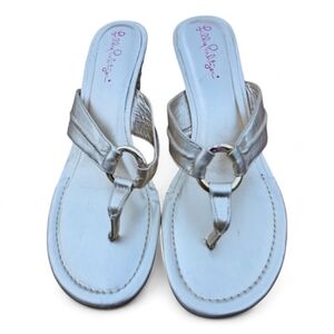 Lilly Pulitzer McKim Wedge GOLD Leather Sandal Size 9